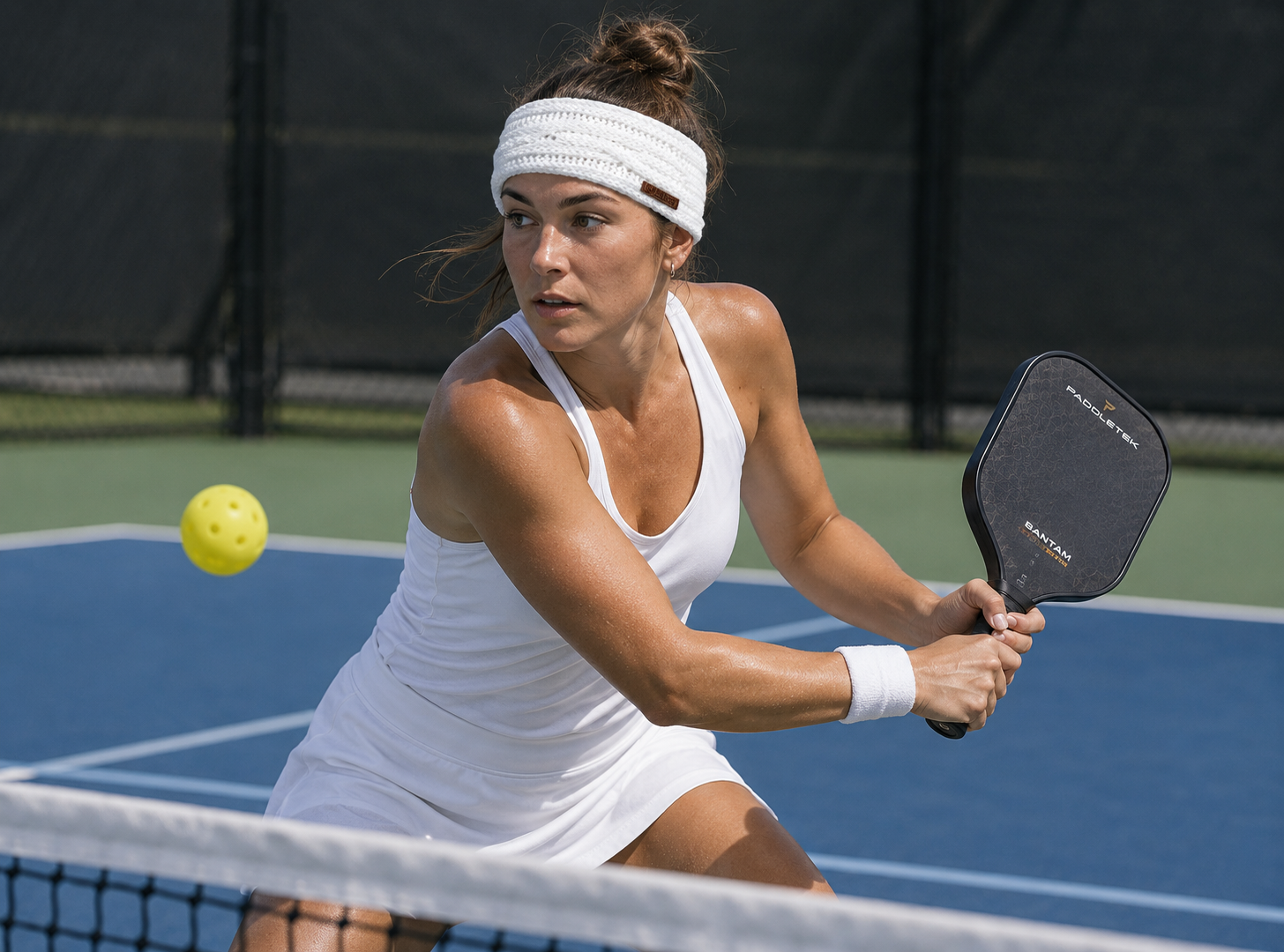 SABBOT knitted headband worn by a tennis and pickleball player for warmth and comfort on court