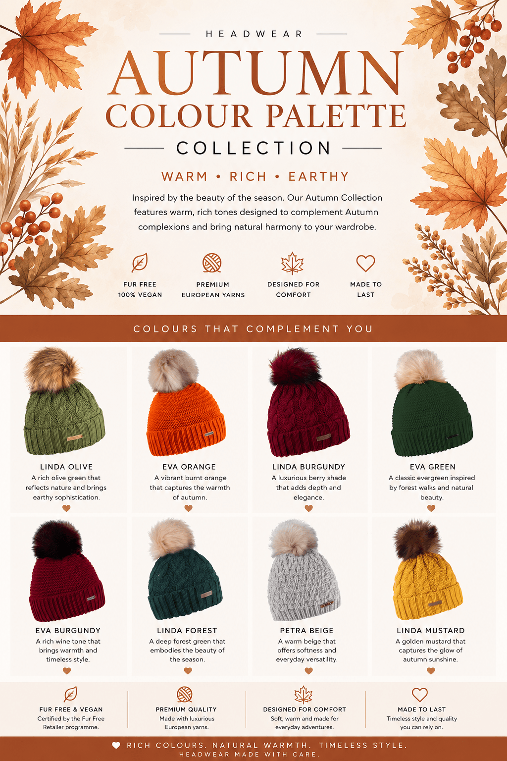 Autumn Colour Analysis: Discover the SABBOT Autumn Colour Palette Collection - Sabbot Headwear