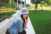 Sabbot Headwear Woman wearing a Scotland knitted hat Sabbot Headwear