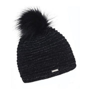 Blanka women's sparkle knit bobble hat with faux fur pom pom, by Sabbot