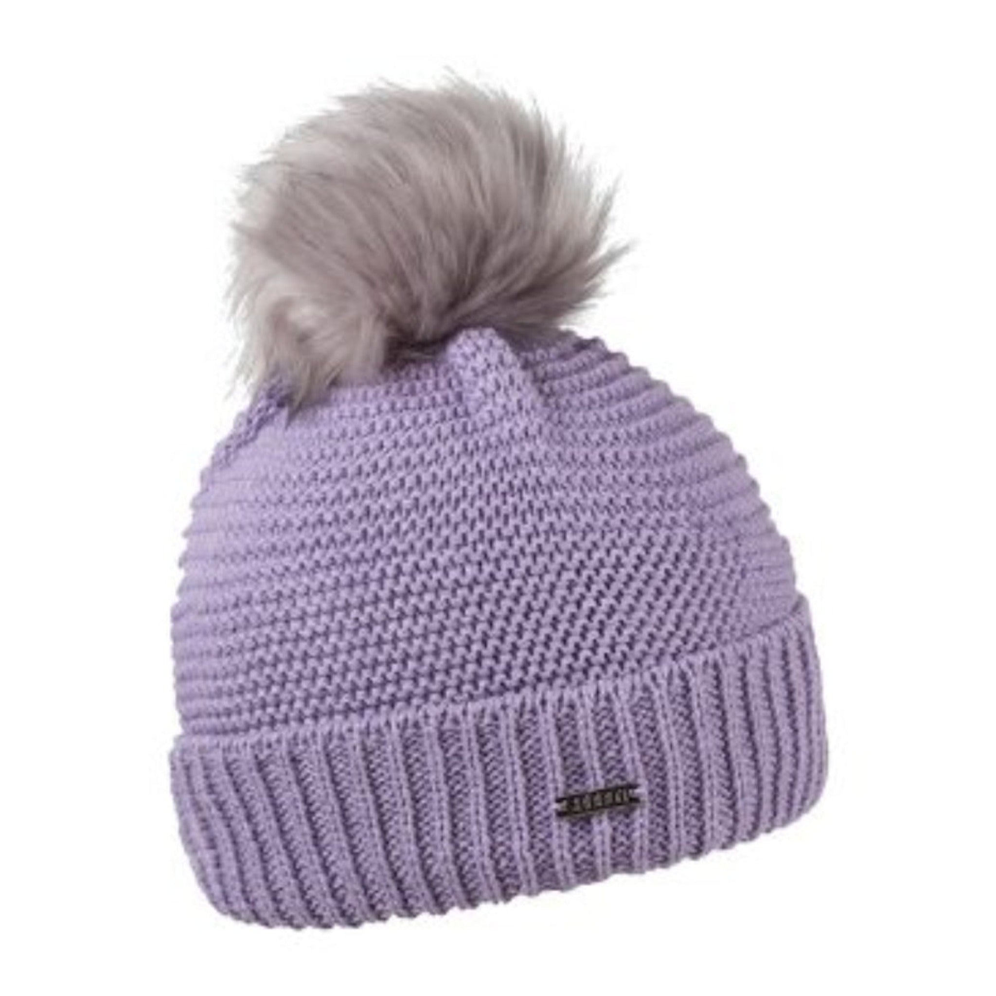 Eva women's knitted bobble hat with faux fur pom pom, by Sabbot
