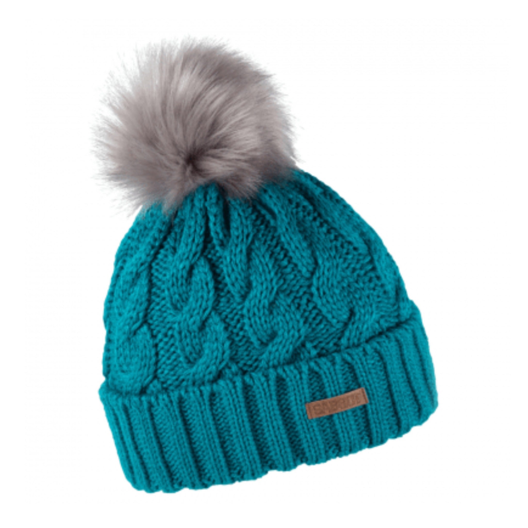 Linda women's cable knit bobble hat with faux fur pom pom, by Sabbot