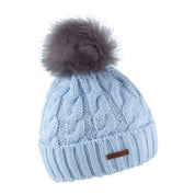 Linda women's cable knit bobble hat with faux fur pom pom, by Sabbot