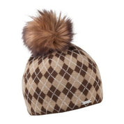 Alice women's tartan intarsia knit bobble hat with faux fur pom pom, by Sabbot