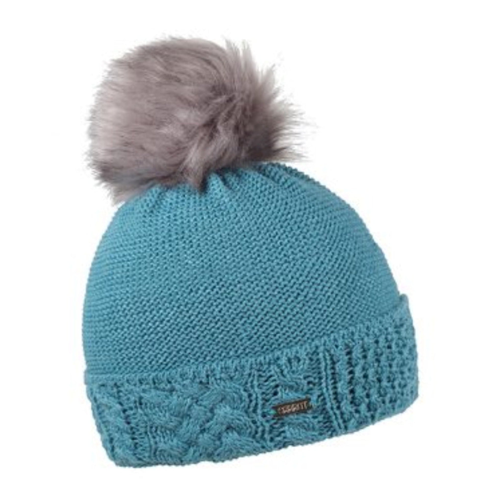 Lenka women's turn-up knit bobble hat with faux fur pom pom, by Sabbot