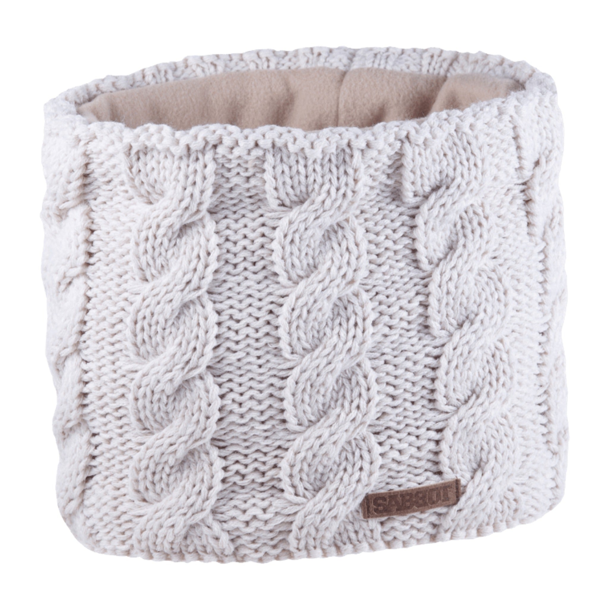 Linda cable knit snood, fleece lined, by Sabbot