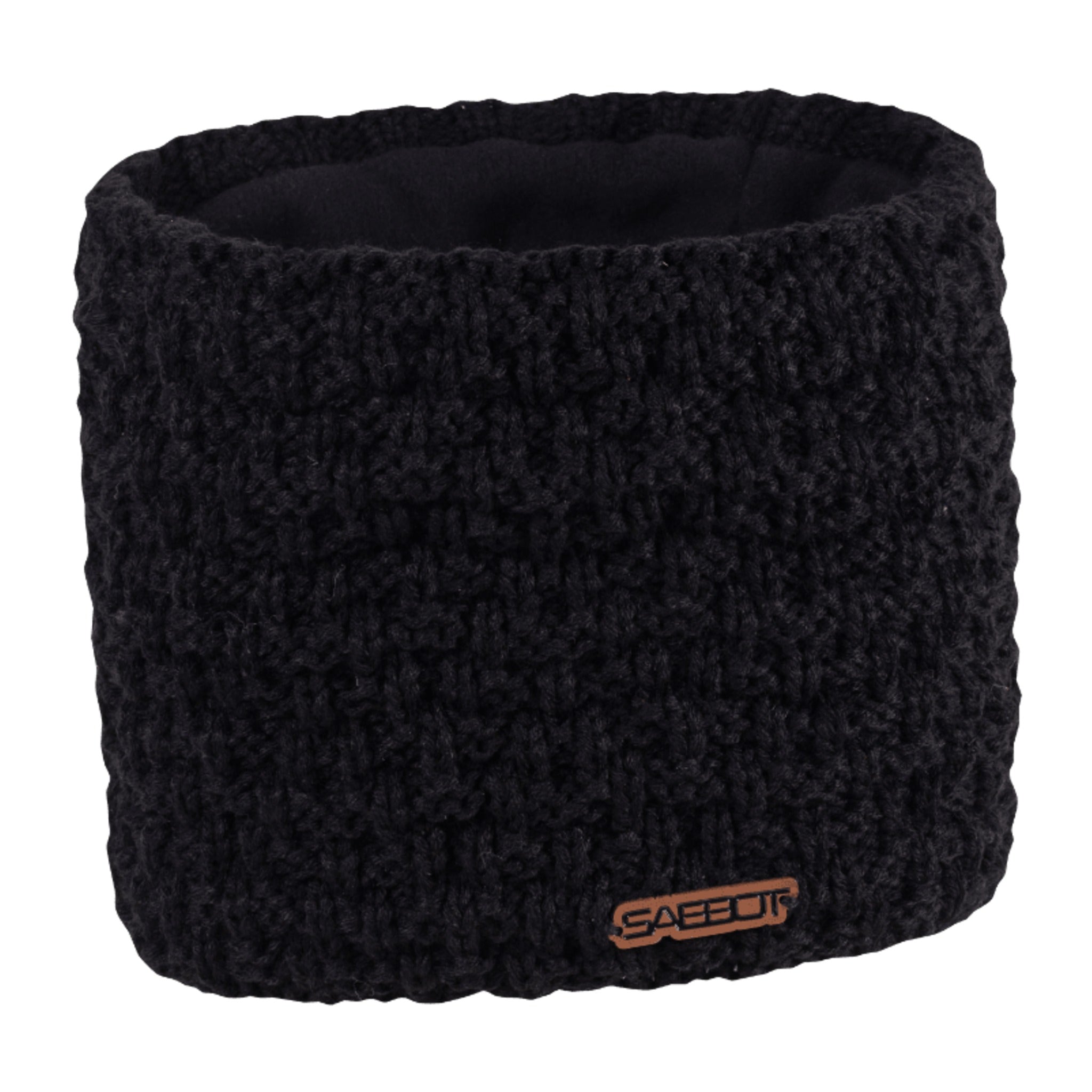 Petra overlap knit snood with copper badge, fleece lined, by Sabbot