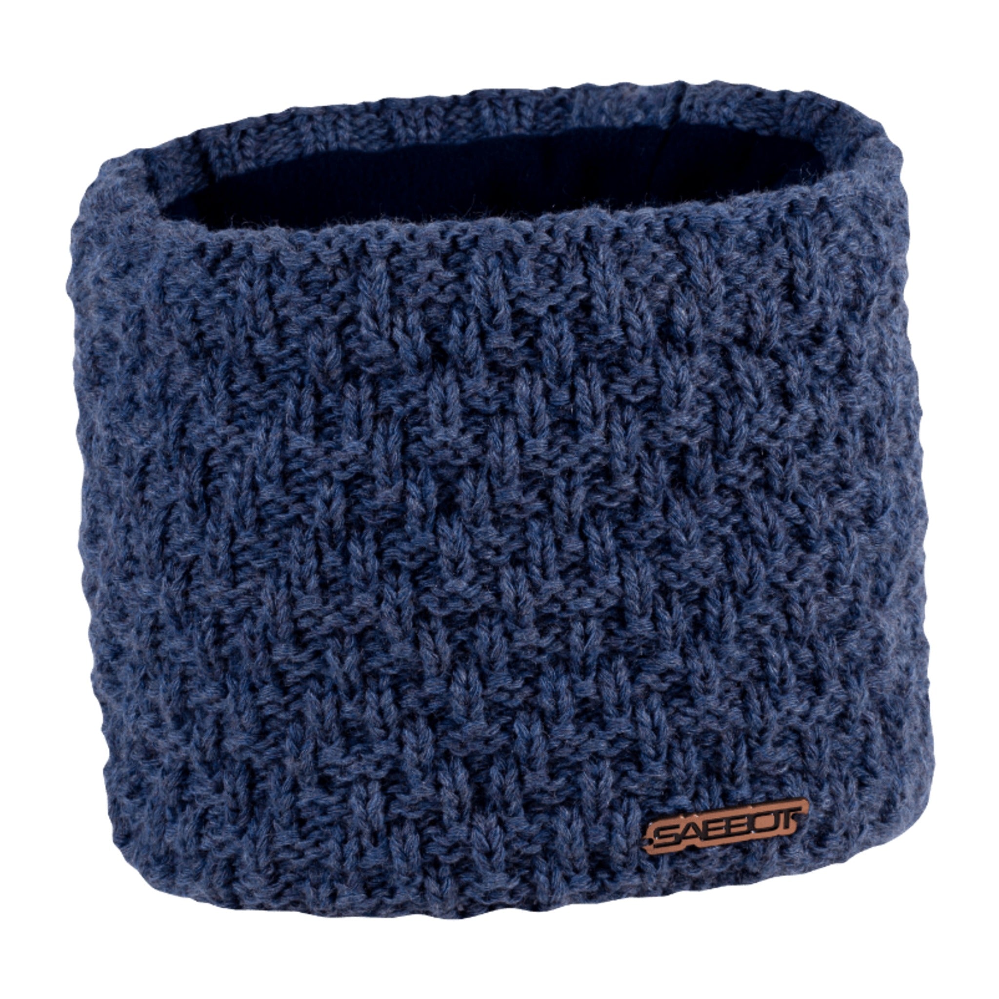 Petra overlap knit snood with copper badge, fleece lined, by Sabbot