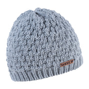 Petra textured knit beanie with copper badge, by Sabbot