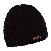Petra textured knit beanie with copper badge, by Sabbot
