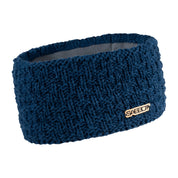 Petra overlap knit headband ear warmer with copper badge, by Sabbot