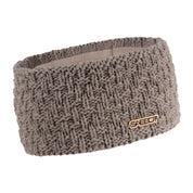 Petra overlap knit headband ear warmer with copper badge, by Sabbot