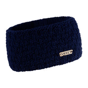 Petra overlap knit headband ear warmer with copper badge, by Sabbot