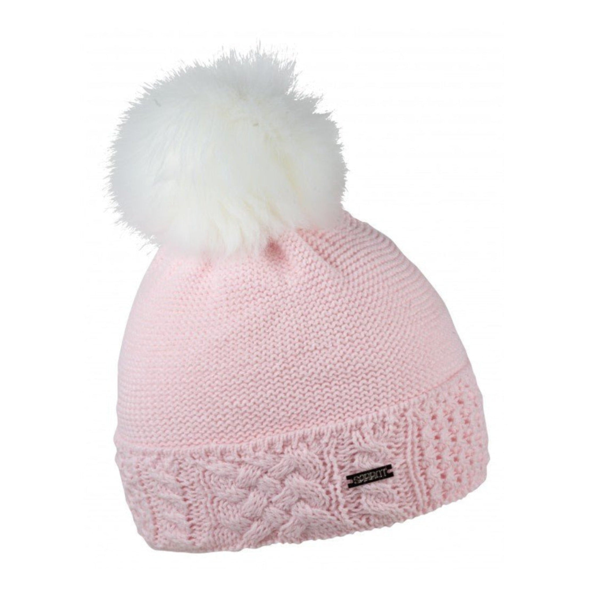 Lenka women's turn-up knit bobble hat with faux fur pom pom, by Sabbot