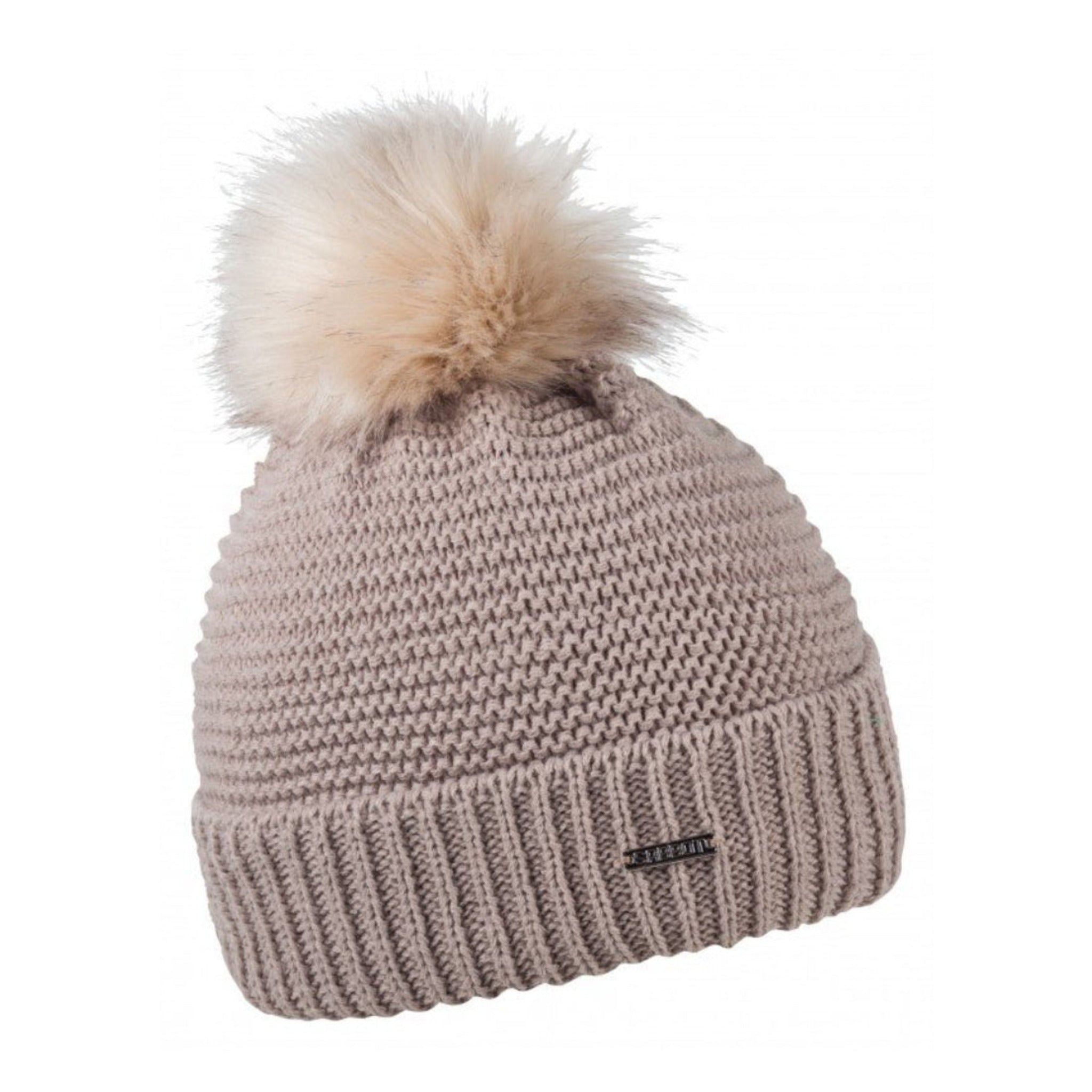 Eva women's knitted bobble hat with faux fur pom pom, by Sabbot