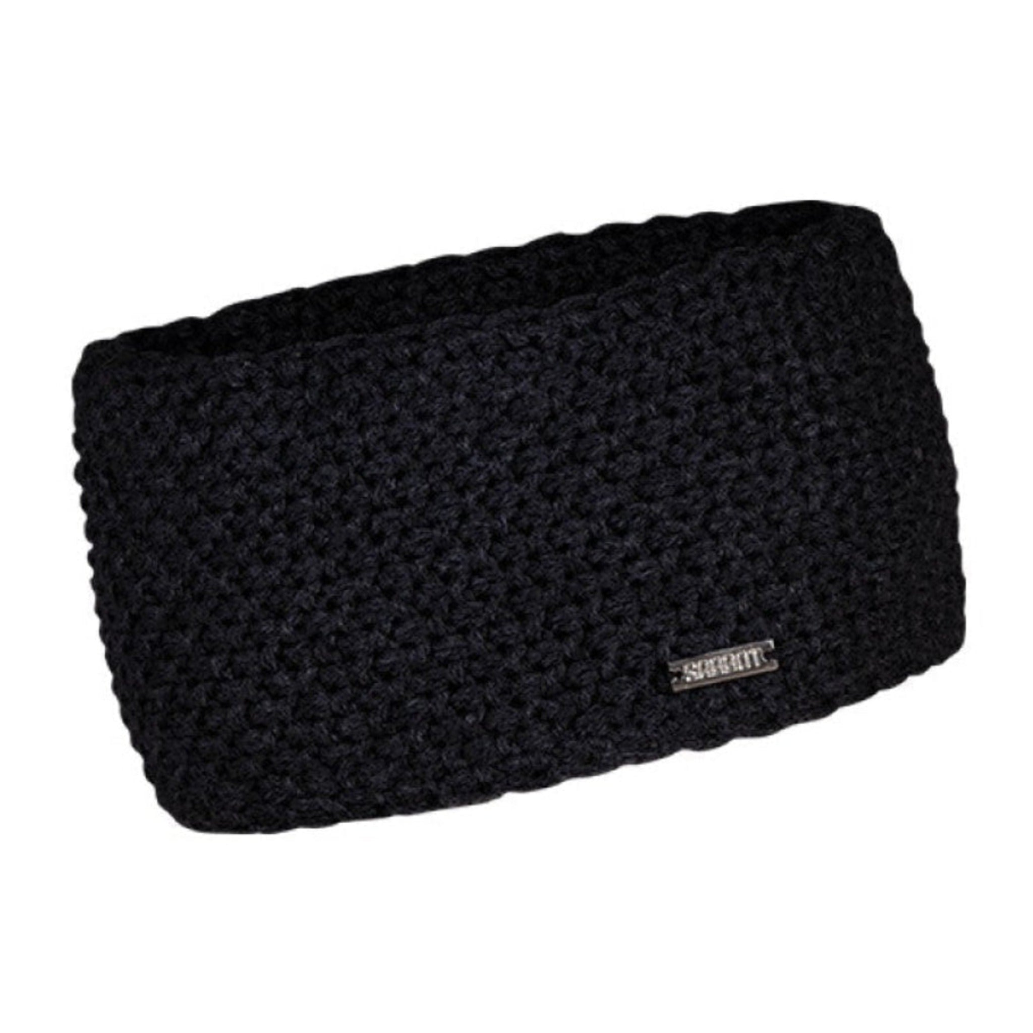 Sienna seed knit headband ear warmer with silver badge, by Sabbot
