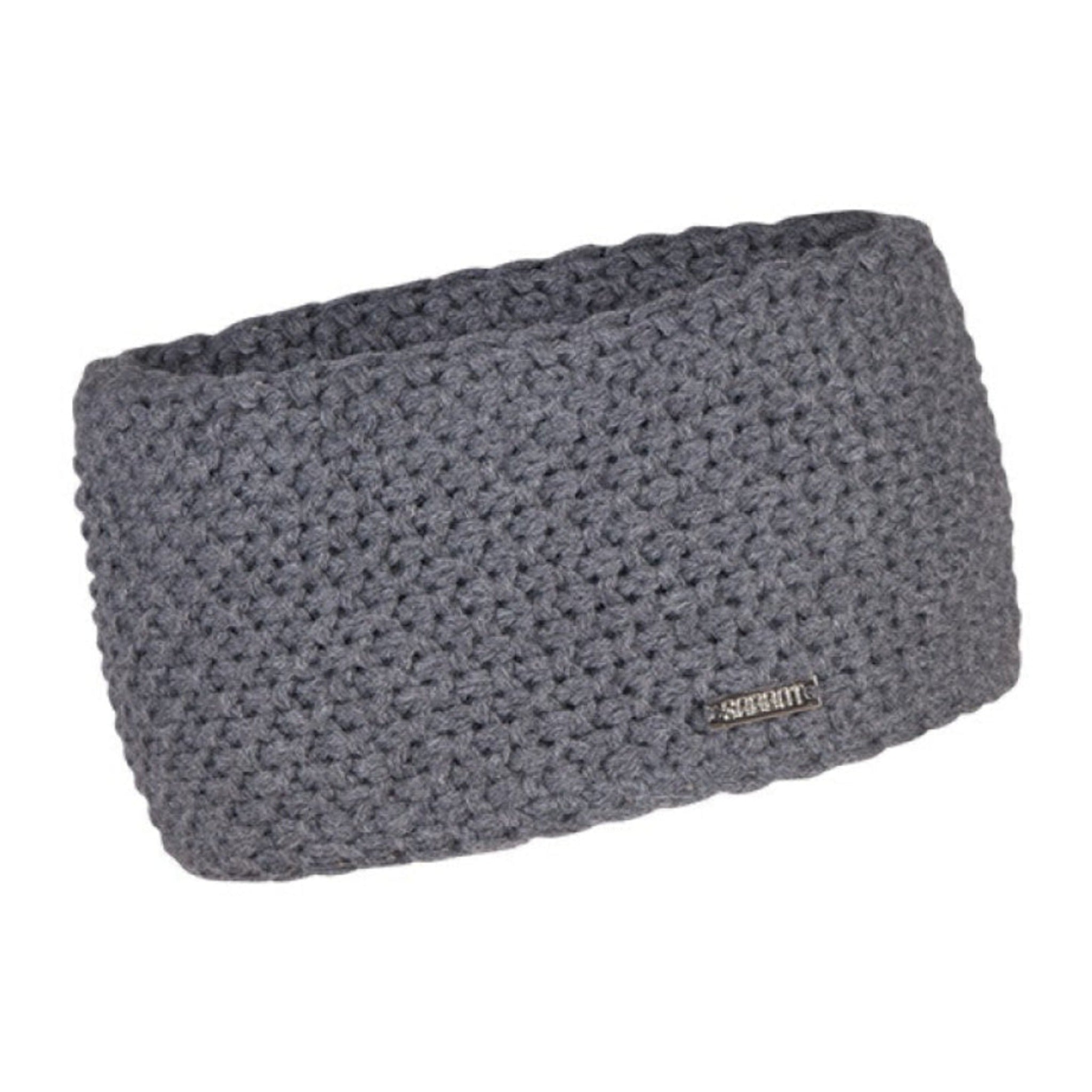 Sienna seed knit headband ear warmer with silver badge, by Sabbot