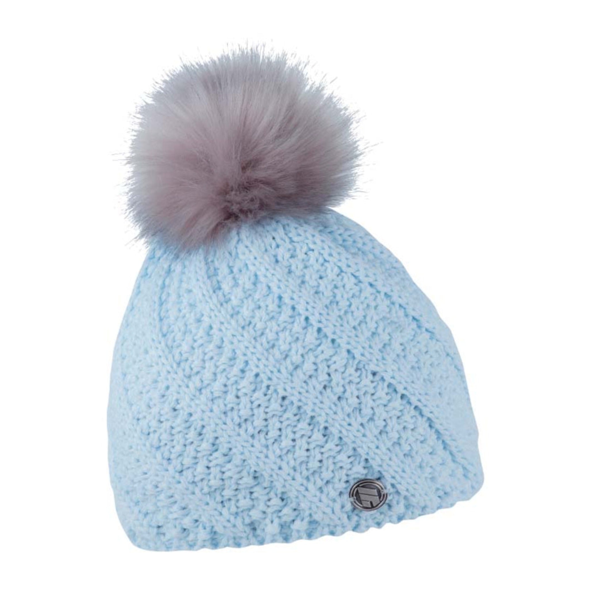 Dita children's spiral rib bobble hat with faux fur pom pom, by Sabbot