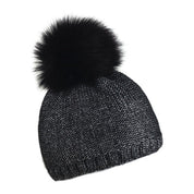 Smooth Metallic mohair blend bobble hat with faux fur pom pom, by Sabbot