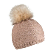 Smooth Metallic mohair blend bobble hat with faux fur pom pom, by Sabbot