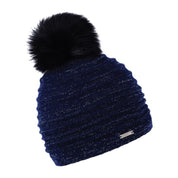 Blanka women's sparkle knit bobble hat with faux fur pom pom, by Sabbot