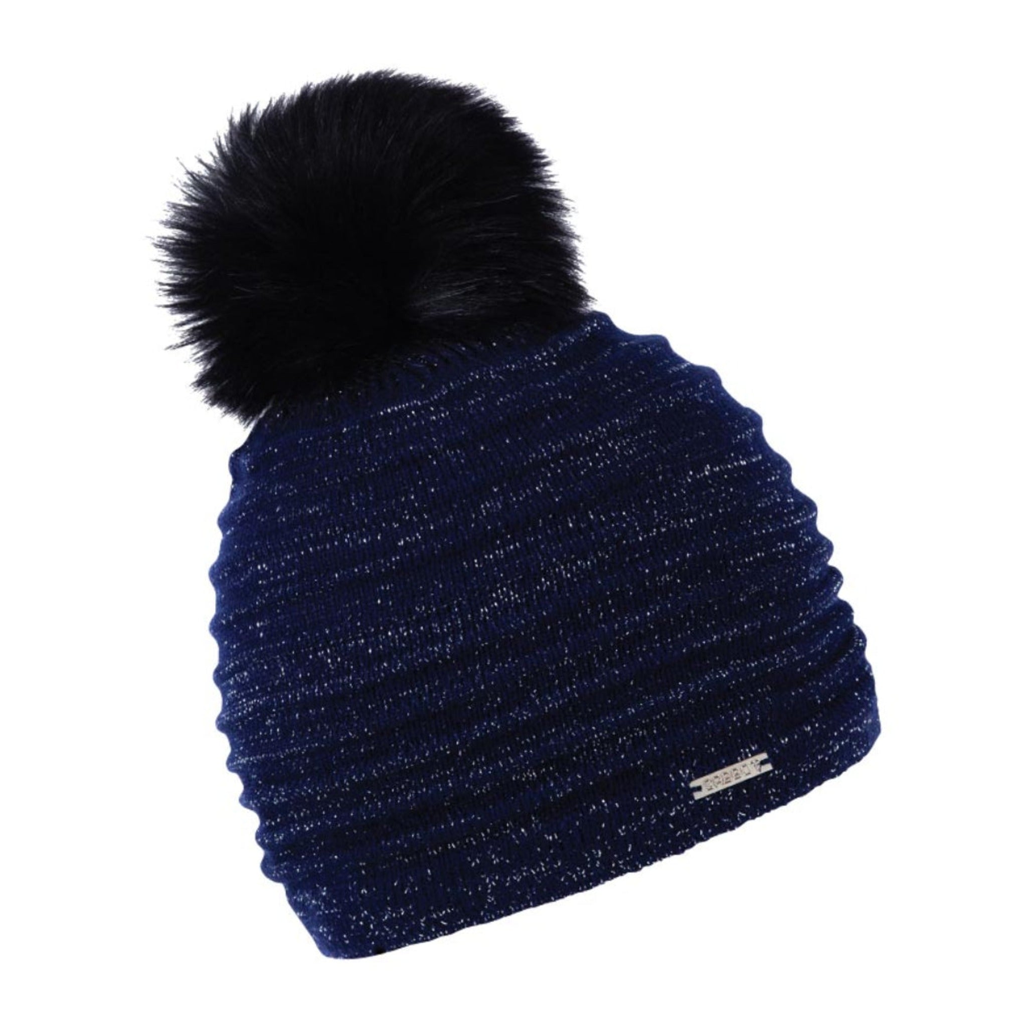 Blanka women's sparkle knit bobble hat with faux fur pom pom, by Sabbot