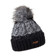 Zuzana women's two-tone cable knit bobble hat with faux fur pom pom, by Sabbot