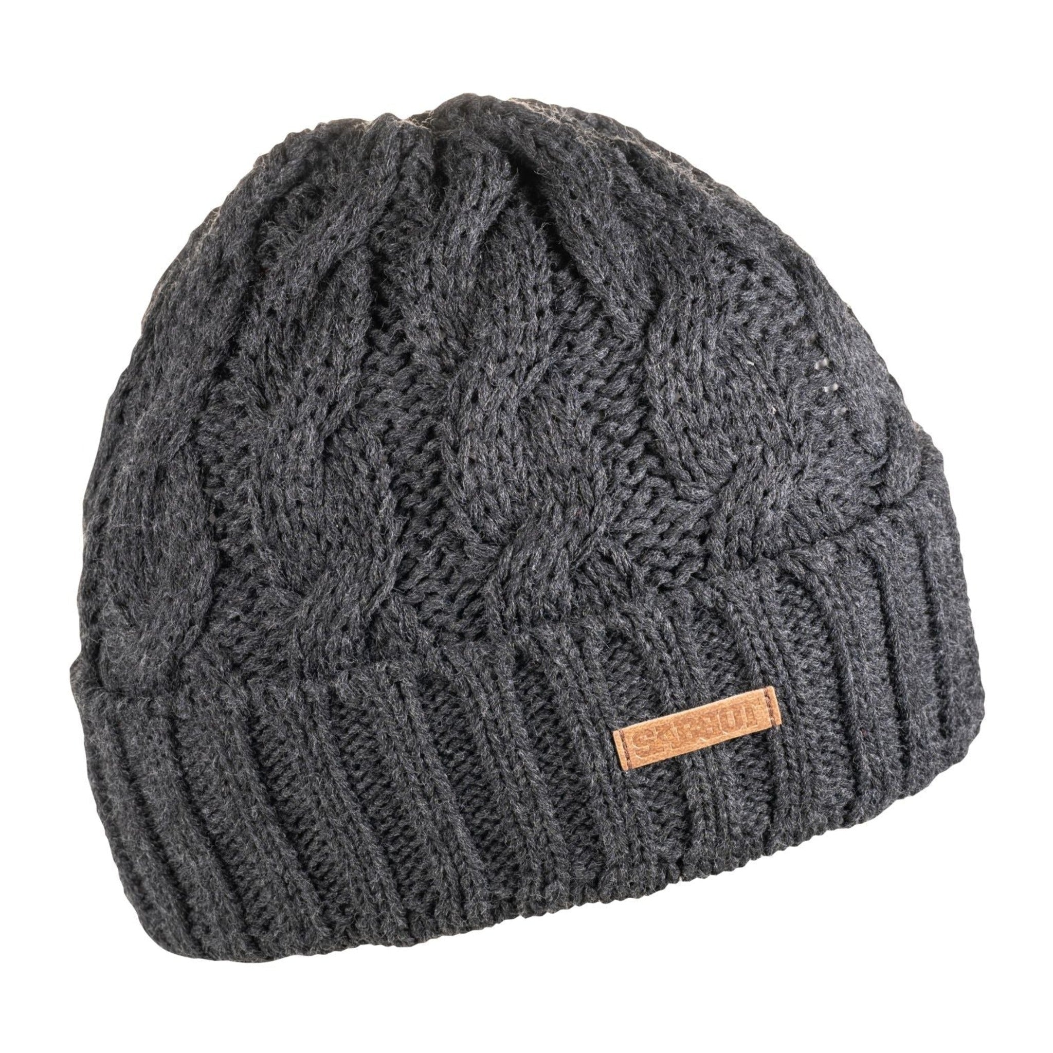 Sasa cable knit beanie with fleece-lined band, by Sabbot