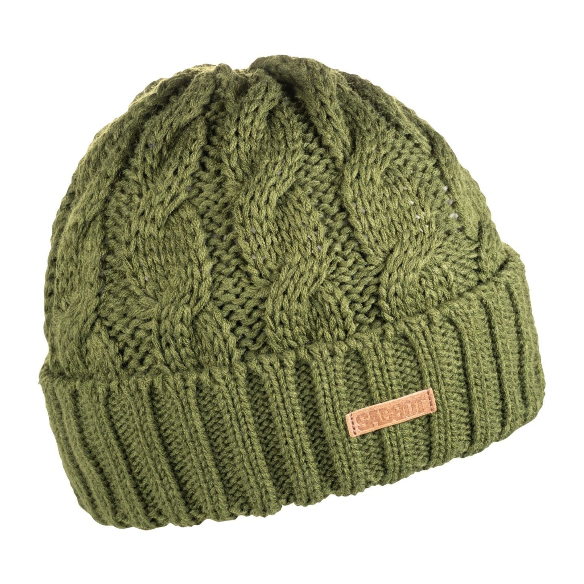 Sasa cable knit beanie with fleece-lined band, by Sabbot
