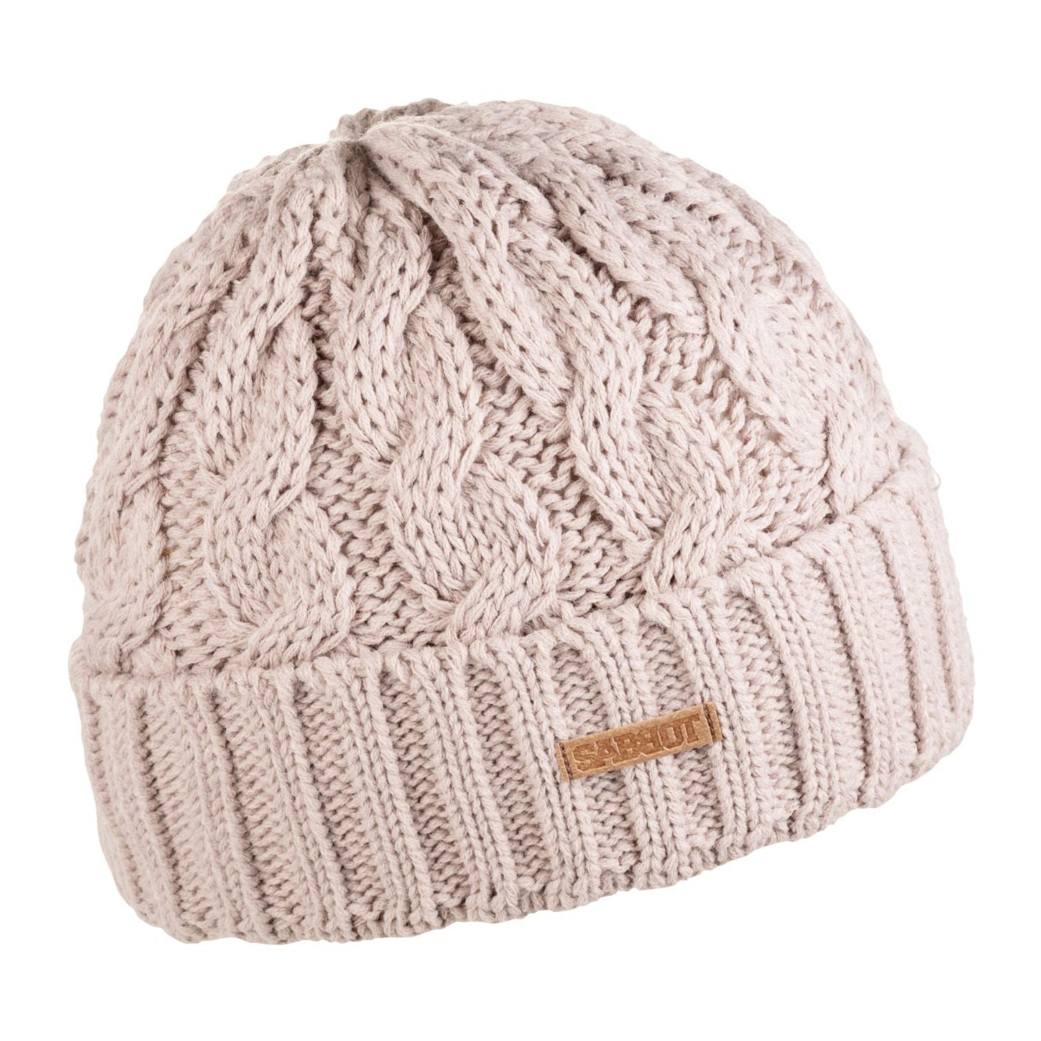 Sasa cable knit beanie with fleece-lined band, by Sabbot