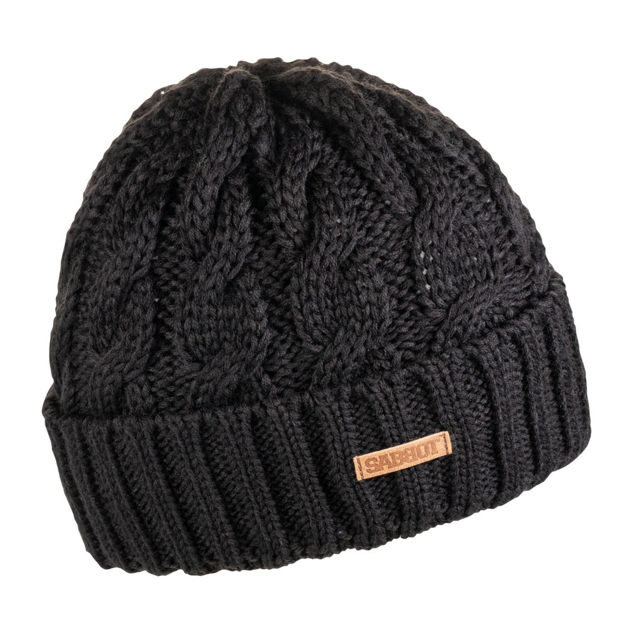 Sasa cable knit beanie with fleece-lined band, by Sabbot