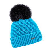 Eva Krazi neon knit bobble hat with faux fur pom pom, by Sabbot