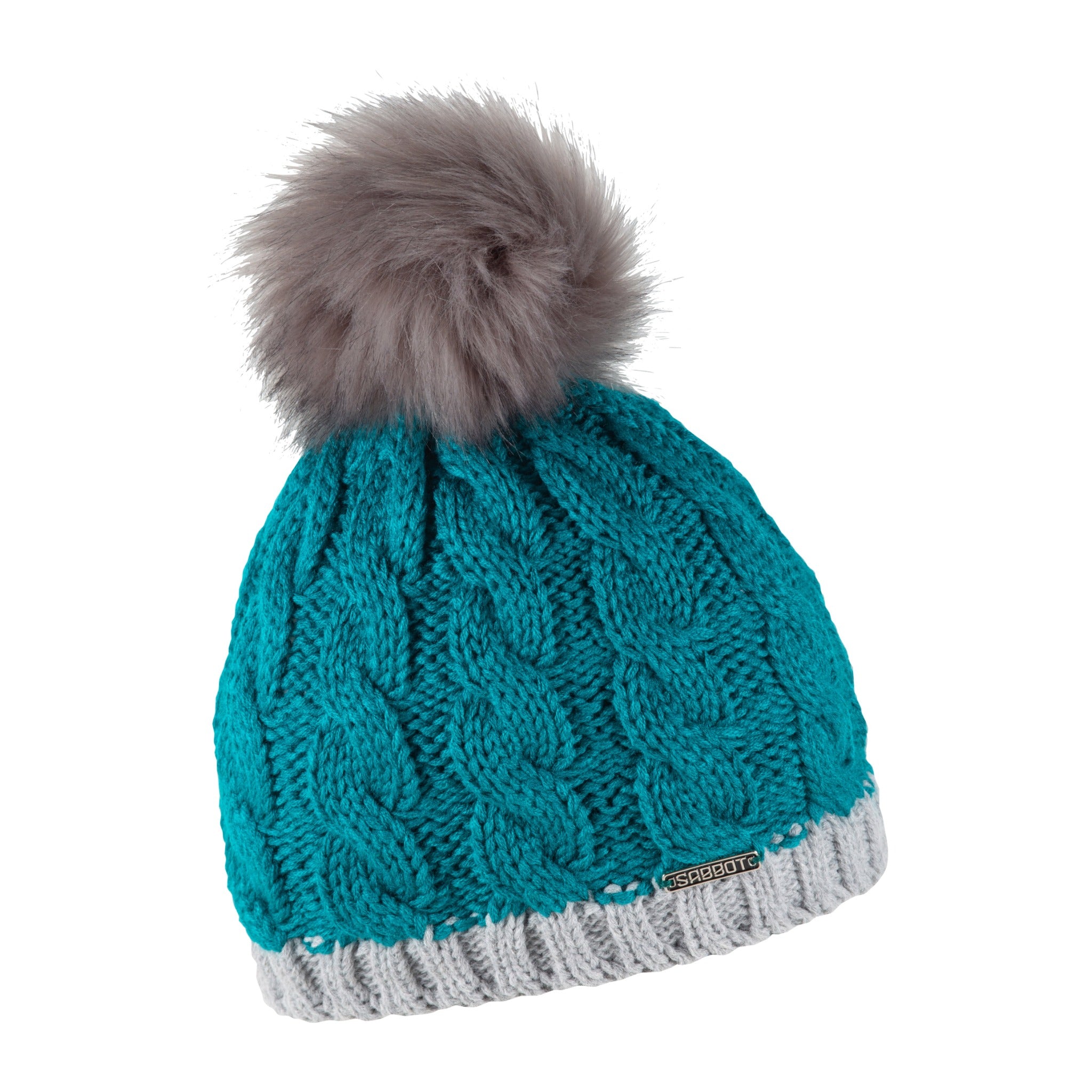 Grey with faux fur pom pom, by Sabbot