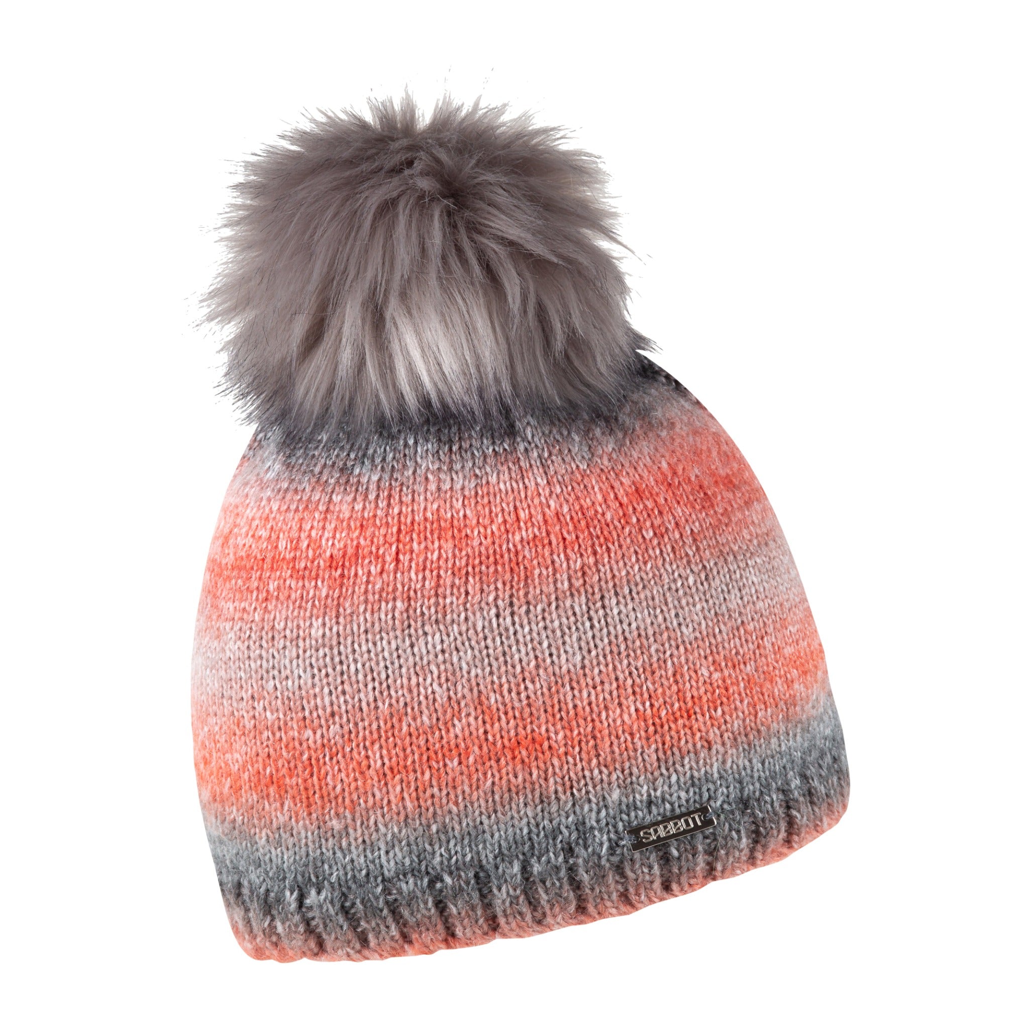Karla women's knit bobble hat with rainbow faux fur pom pom, by Sabbot