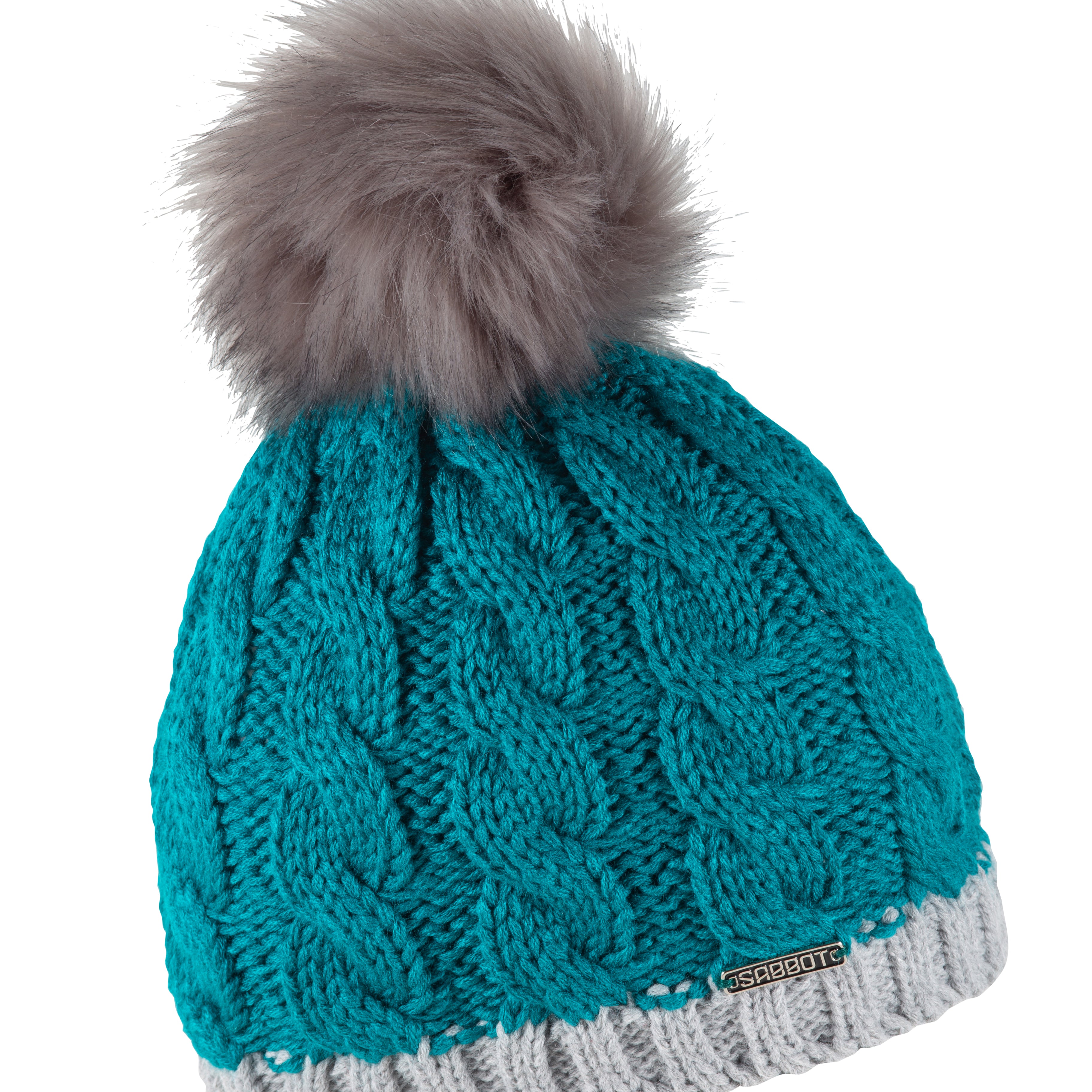 Grey with faux fur pom pom, by Sabbot