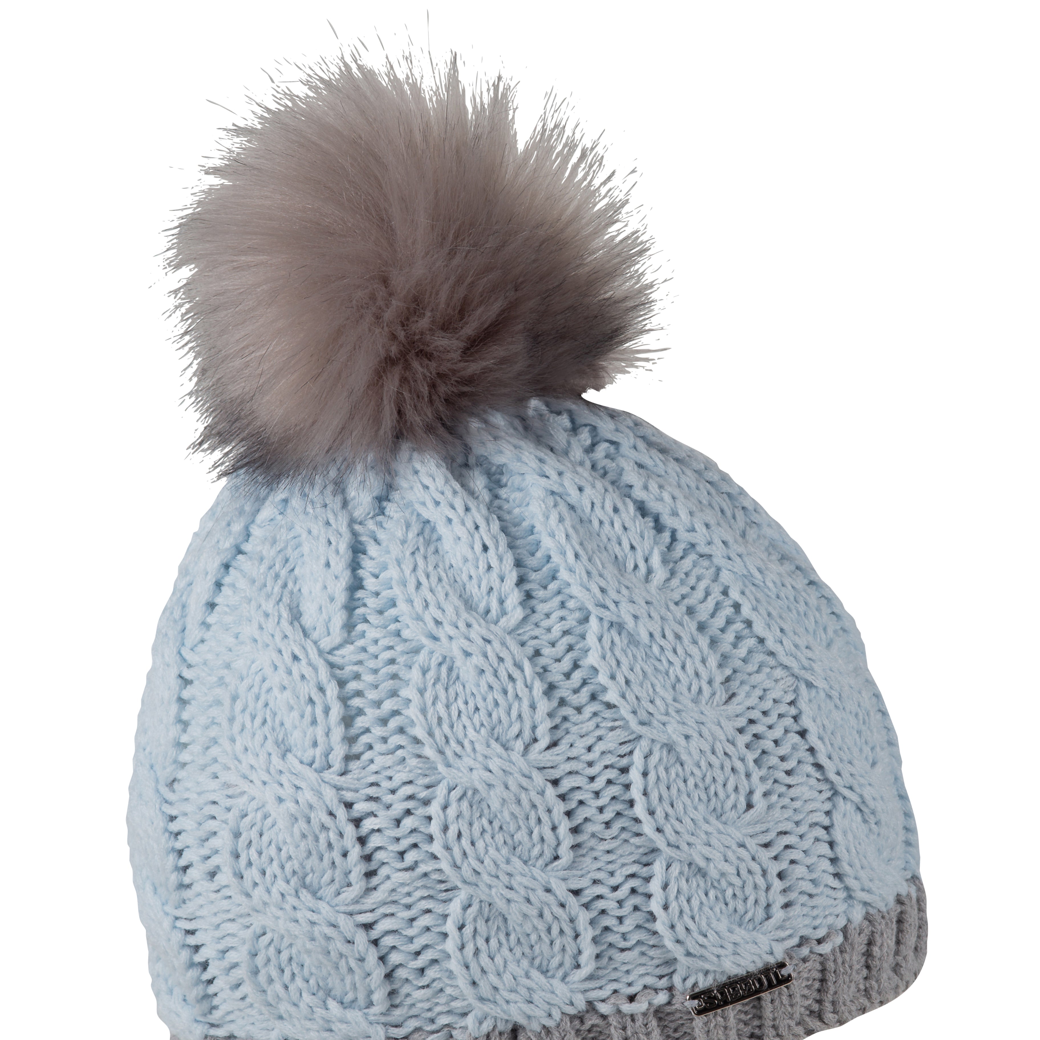 Grey with faux fur pom pom, by Sabbot