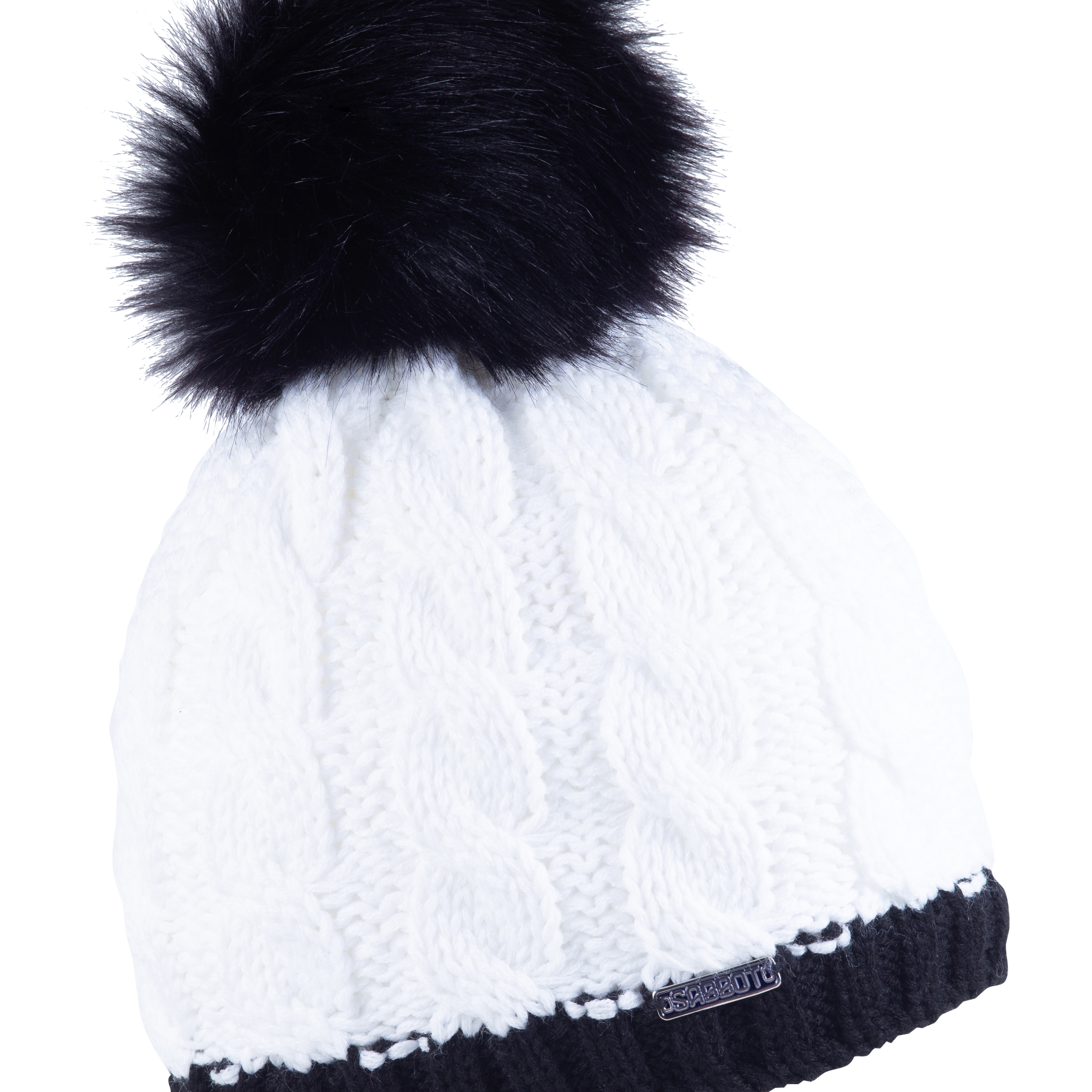 Black with faux fur pom pom, by Sabbot