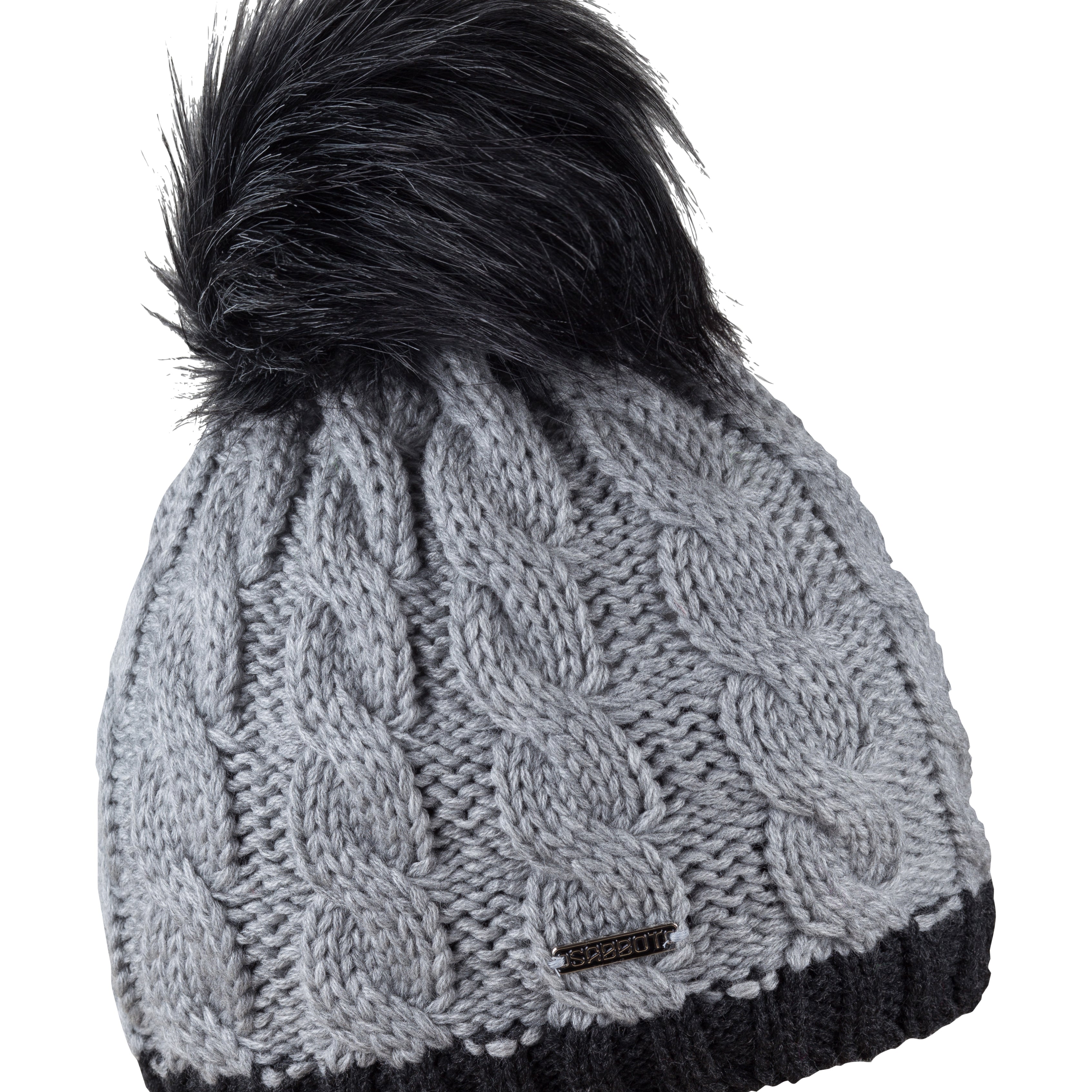 Black with faux fur pom pom, by Sabbot