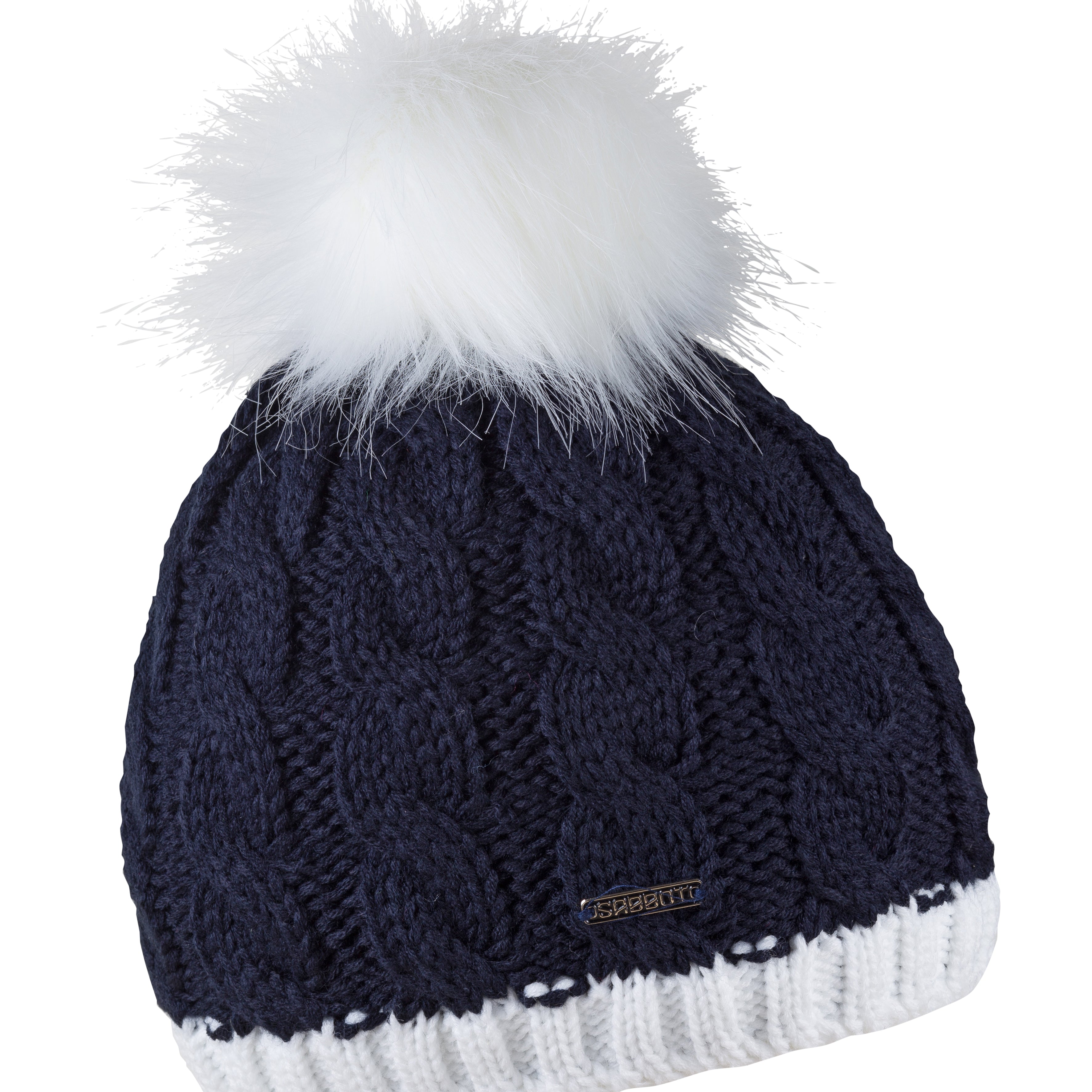 White with faux fur pom pom, by Sabbot