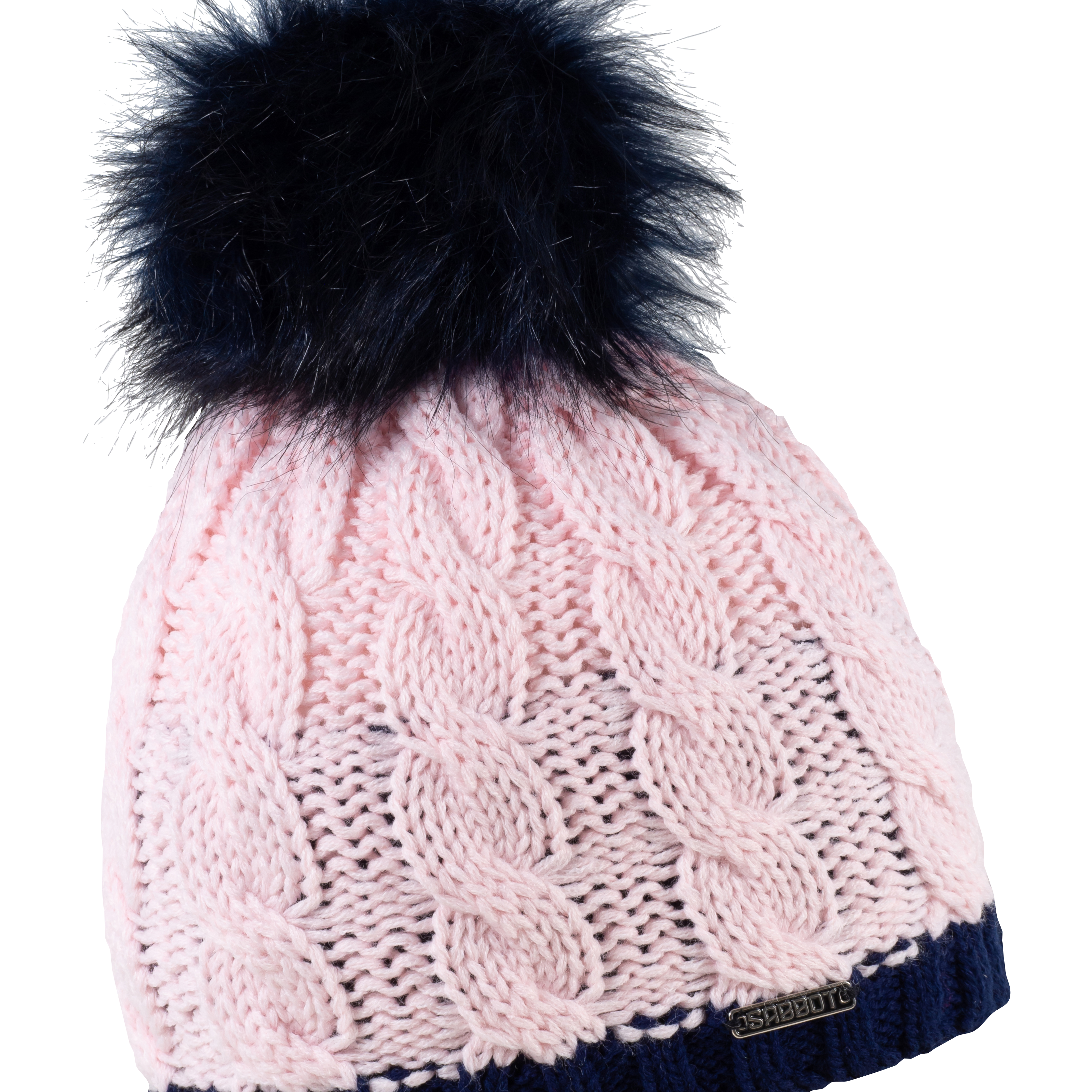 Navy with faux fur pom pom, by Sabbot