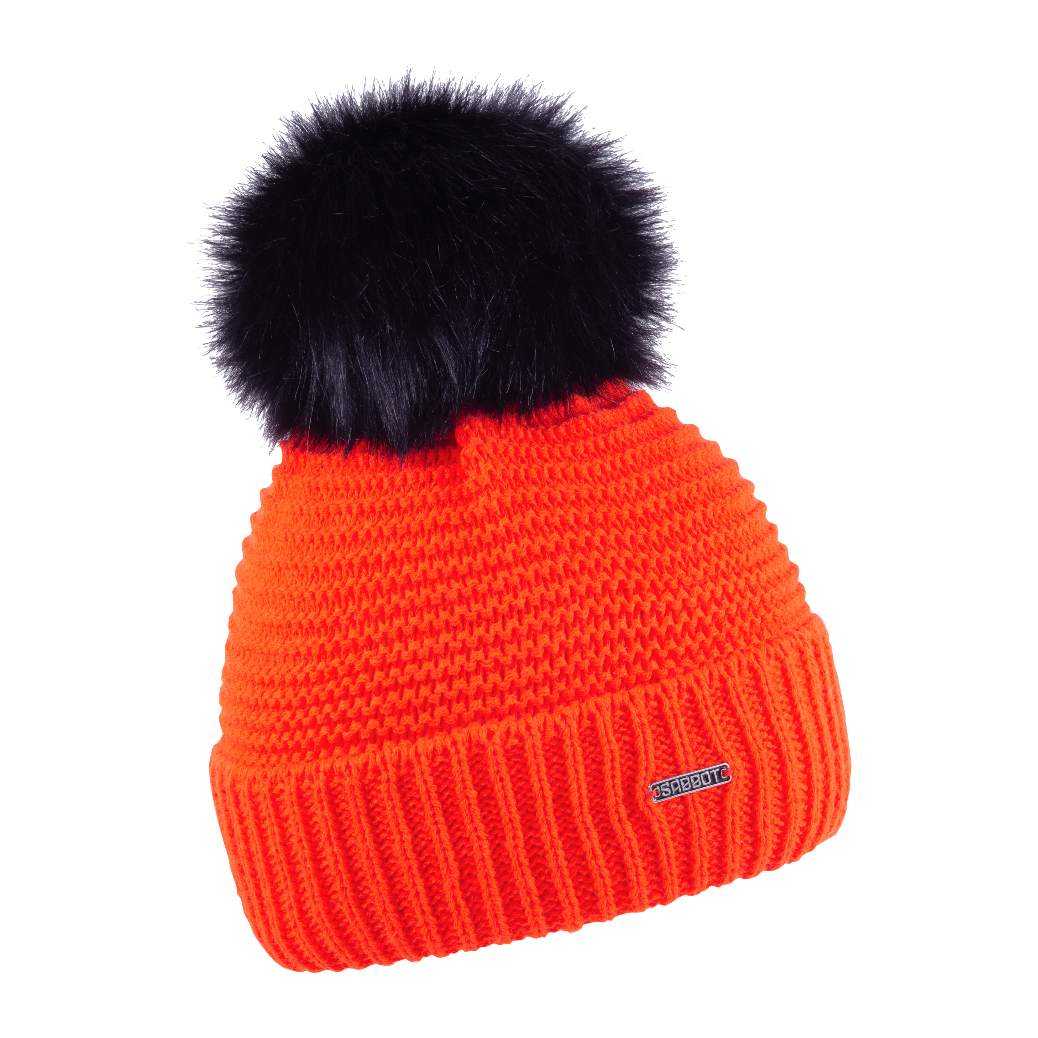 Eva Krazi Neon bobble hat in Neon Orange with faux fur pom pom, by Sabbot