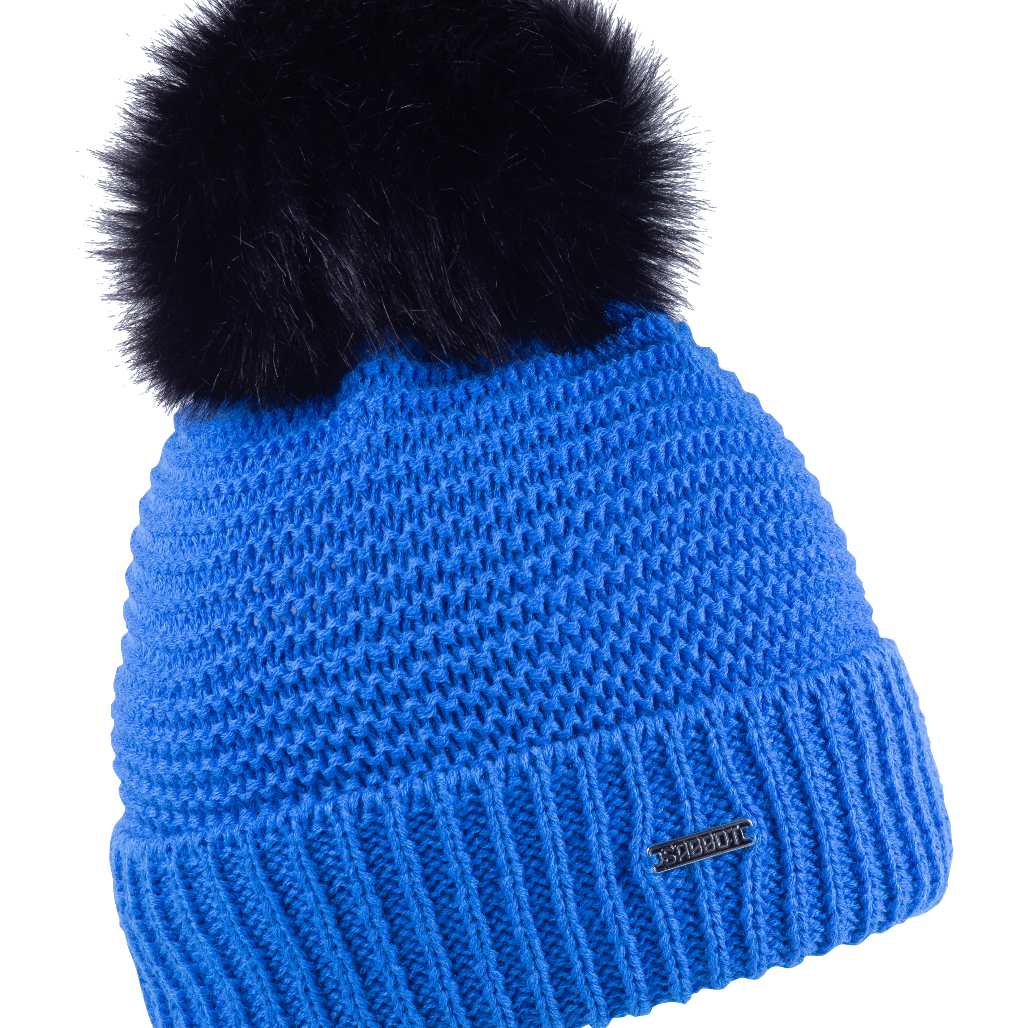 Eva Krazi Neon bobble hat in Neon Blue with faux fur pom pom, by Sabbot