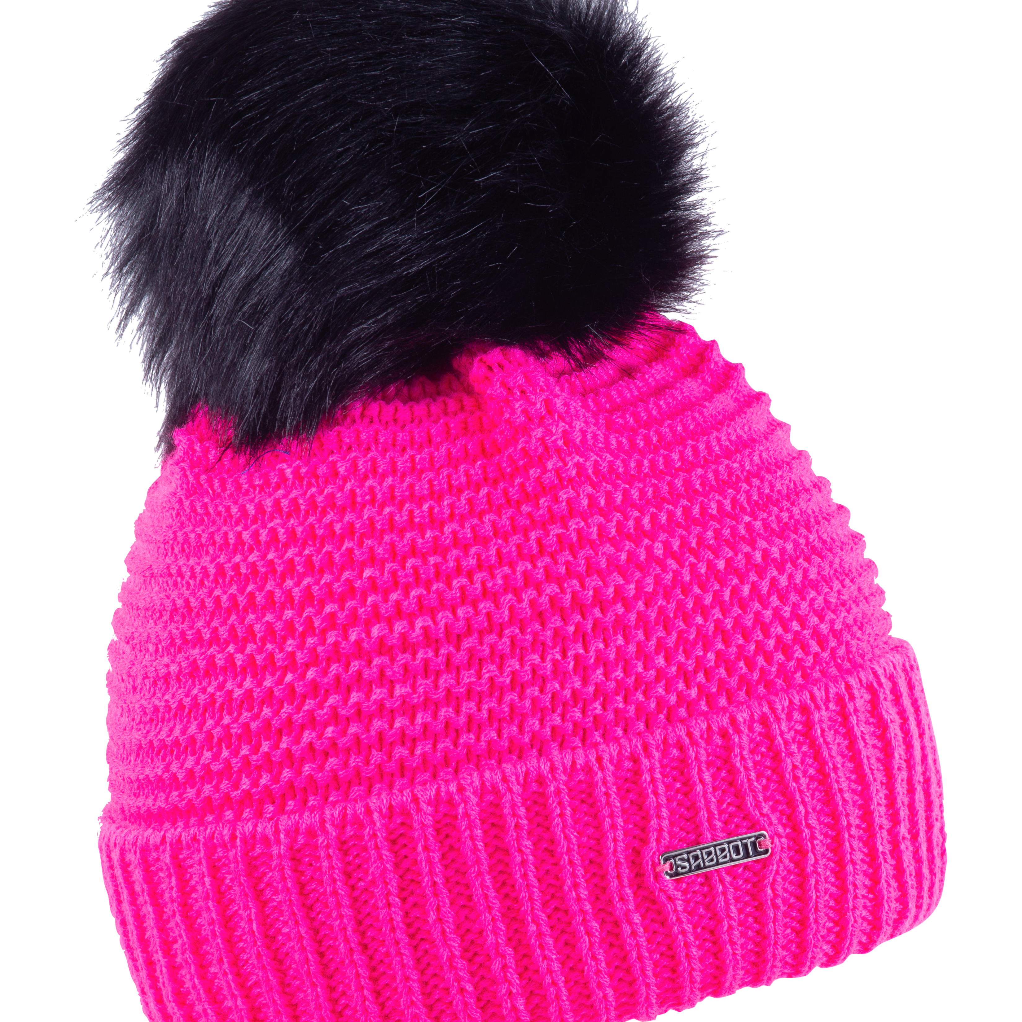 Eva Krazi Neon bobble hat in Neon Pink with faux fur pom pom, by Sabbot