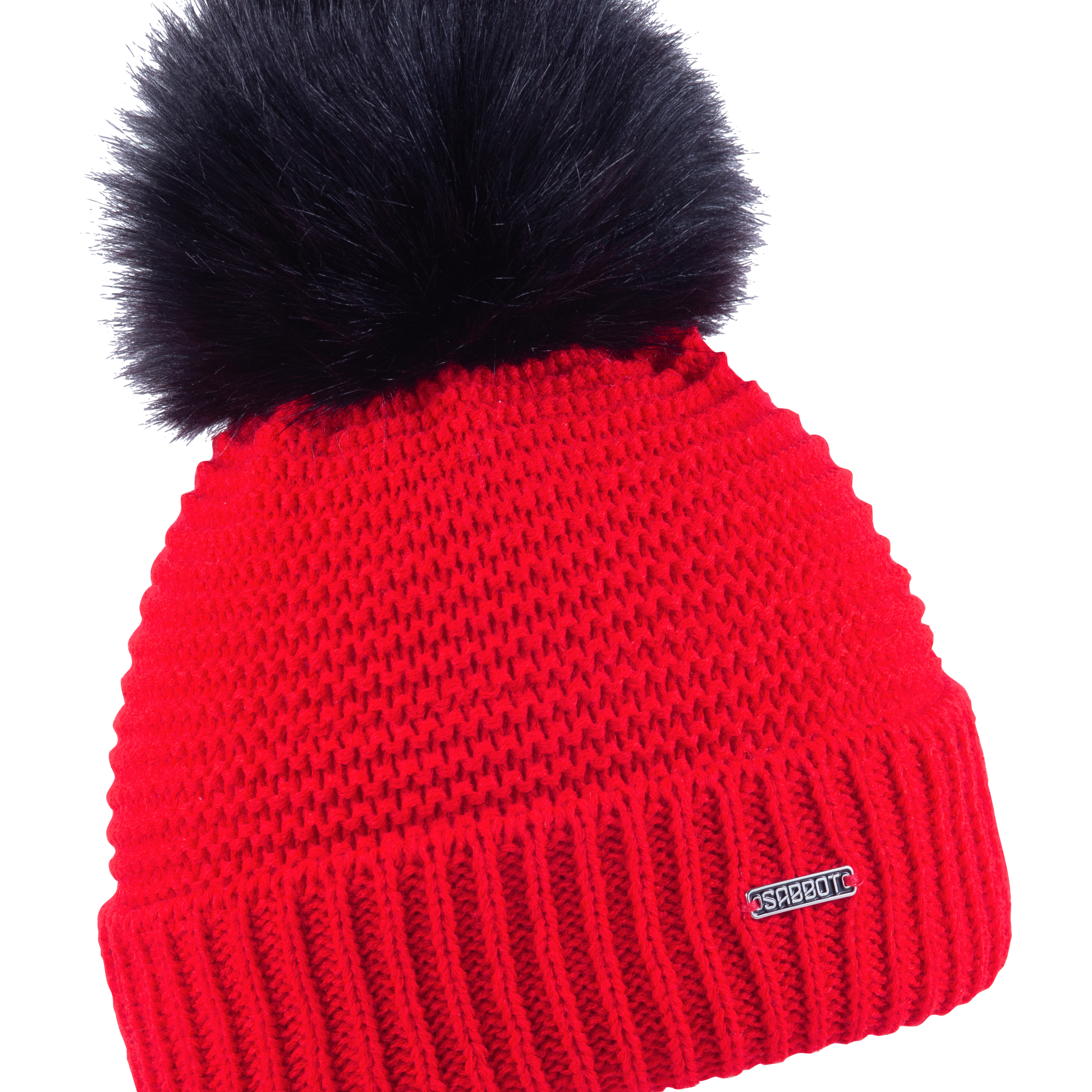 Eva Krazi Neon bobble hat in Neon Red with faux fur pom pom, by Sabbot
