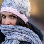 Andrea women's chunky knit bobble hat with faux fur pom pom, by Sabbot