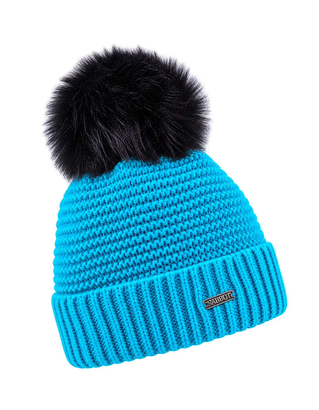 Eva Krazi neon knit bobble hat with faux fur pom pom, by Sabbot