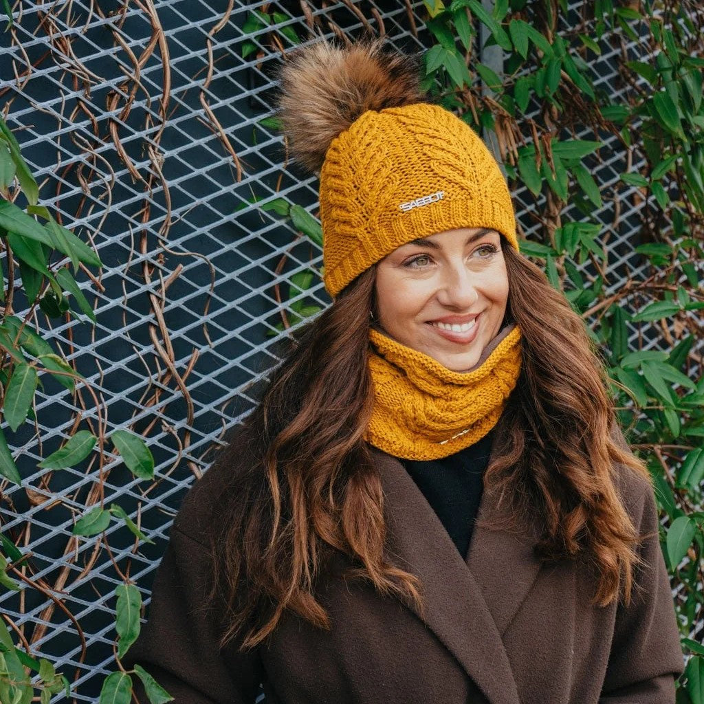 Emma women's cable knit snood, fleece lined, by Sabbot