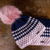 SABBOT Chloe bubble knit bobble hat and matching snood gift set in Navy/Pink