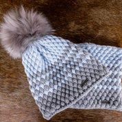 SABBOT Chloe bubble knit bobble hat and matching snood gift set in Sky/Grey