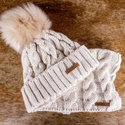 SABBOT Linda cable knit bobble hat and matching snood gift set in Cream